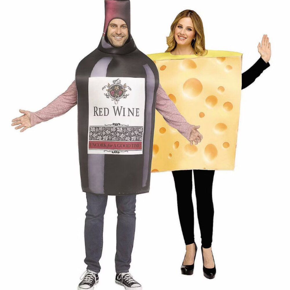 Wine & Cheese Couples Halloween Costume OS 14+ Adult Teen 2 Tunics